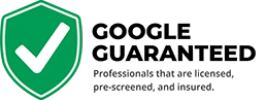 Google Guaranteed badge. Green shield with a white checkmark. Text: Guaranteed Professionals are licensed, pre-screened, and insured.