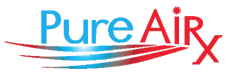 Pure Air Rx logo with blue and red text and stylized air flow.