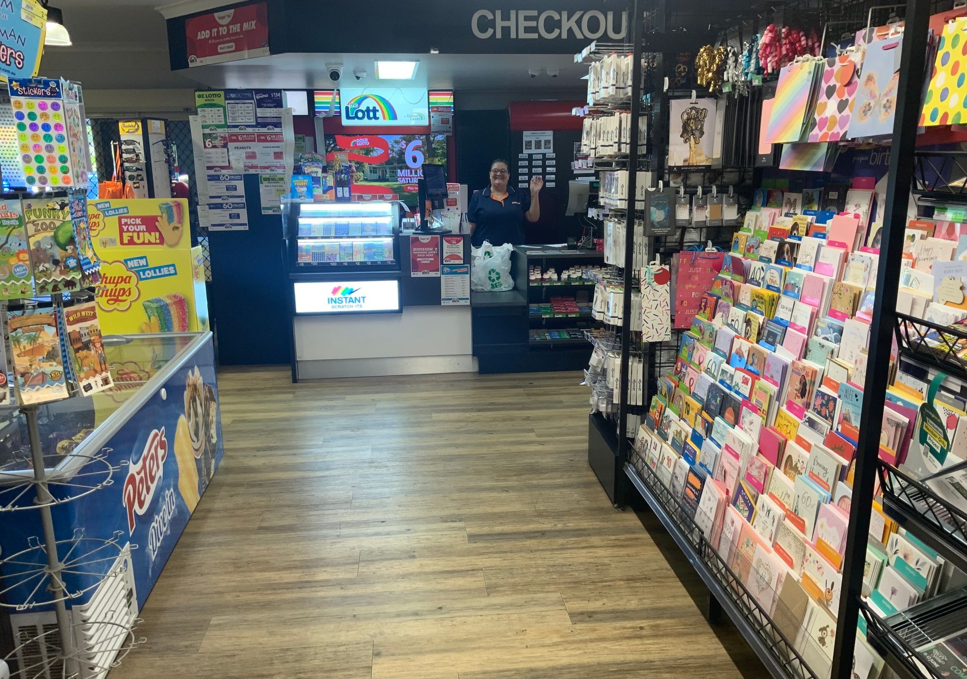 Convenience Store Checkout Aisle with Greeting Cards, Snacks — Cedar Park Supermarket In Taranganba, QLD