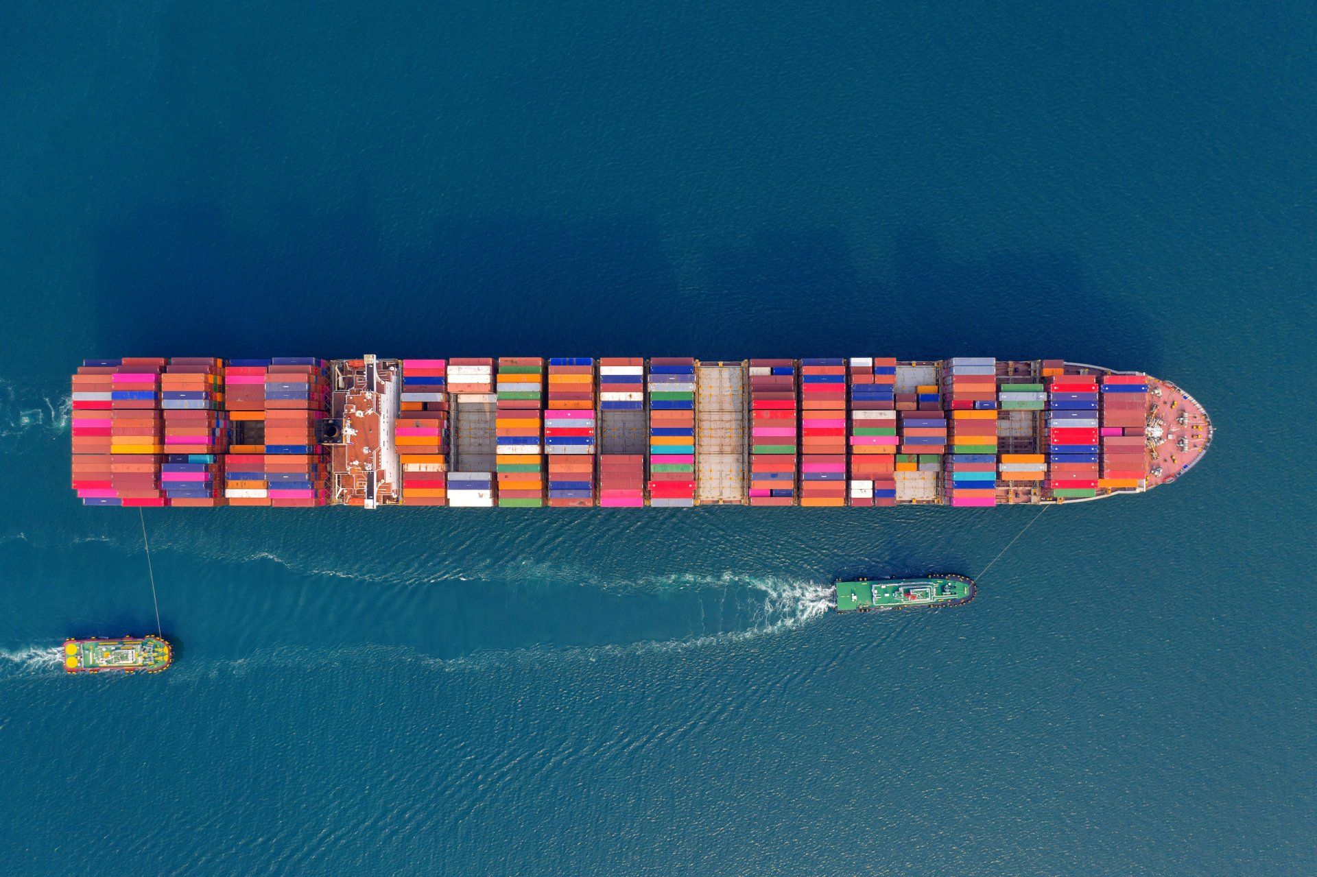 Aerial view of container cargo ship in sea