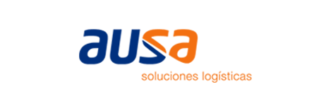 A blue and orange logo for ausa soluciones logisticas
