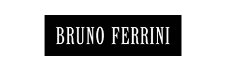 Un logotipo en blanco y negro para Bruno Ferrini sobre un fondo blanco.