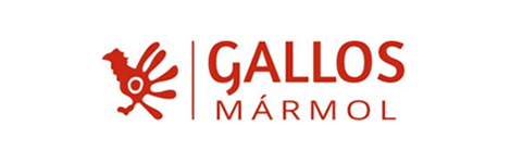 Un logotipo rojo para gallo marmol con un pájaro en él.
