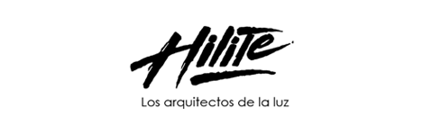 A black and white logo for hilite los arquitectos de la luz