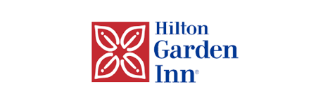 Un logotipo para un hotel llamado Hilton Garden Inn.