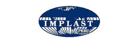 El logotipo de Implast Perú es un óvalo azul sobre fondo blanco.