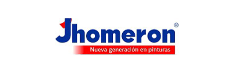 Un logotipo azul y rojo para jhomeron sobre un fondo blanco.