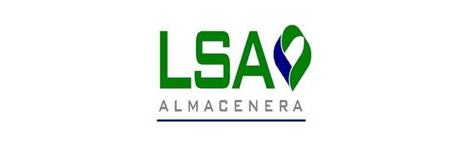Un logotipo verde y blanco para LSA Almacenera.