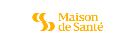 Un logotipo amarillo para Maison de Sante sobre un fondo blanco.