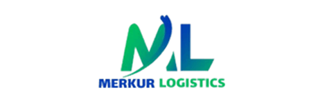 Un logotipo verde y azul para Merkur Logistics
