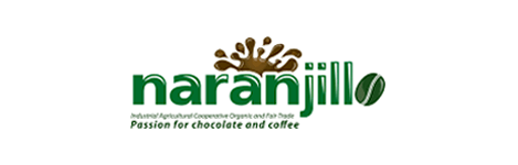 Un logo verde y marrón para naranjillo pasión por el chocolate y el café
