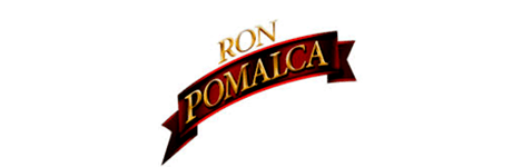 Un logotipo para Ron Pomalca sobre un fondo blanco.