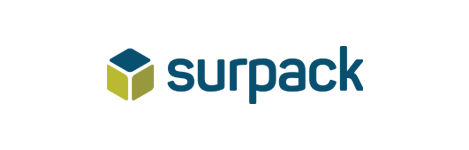 Un logotipo azul y verde para una empresa llamada surpack.