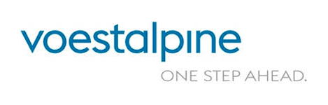 El logotipo de Voestalpine es azul y blanco y dice 