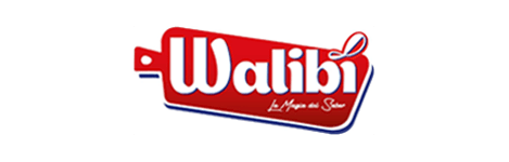 Un logotipo rojo y blanco para Walibi sobre un fondo blanco.