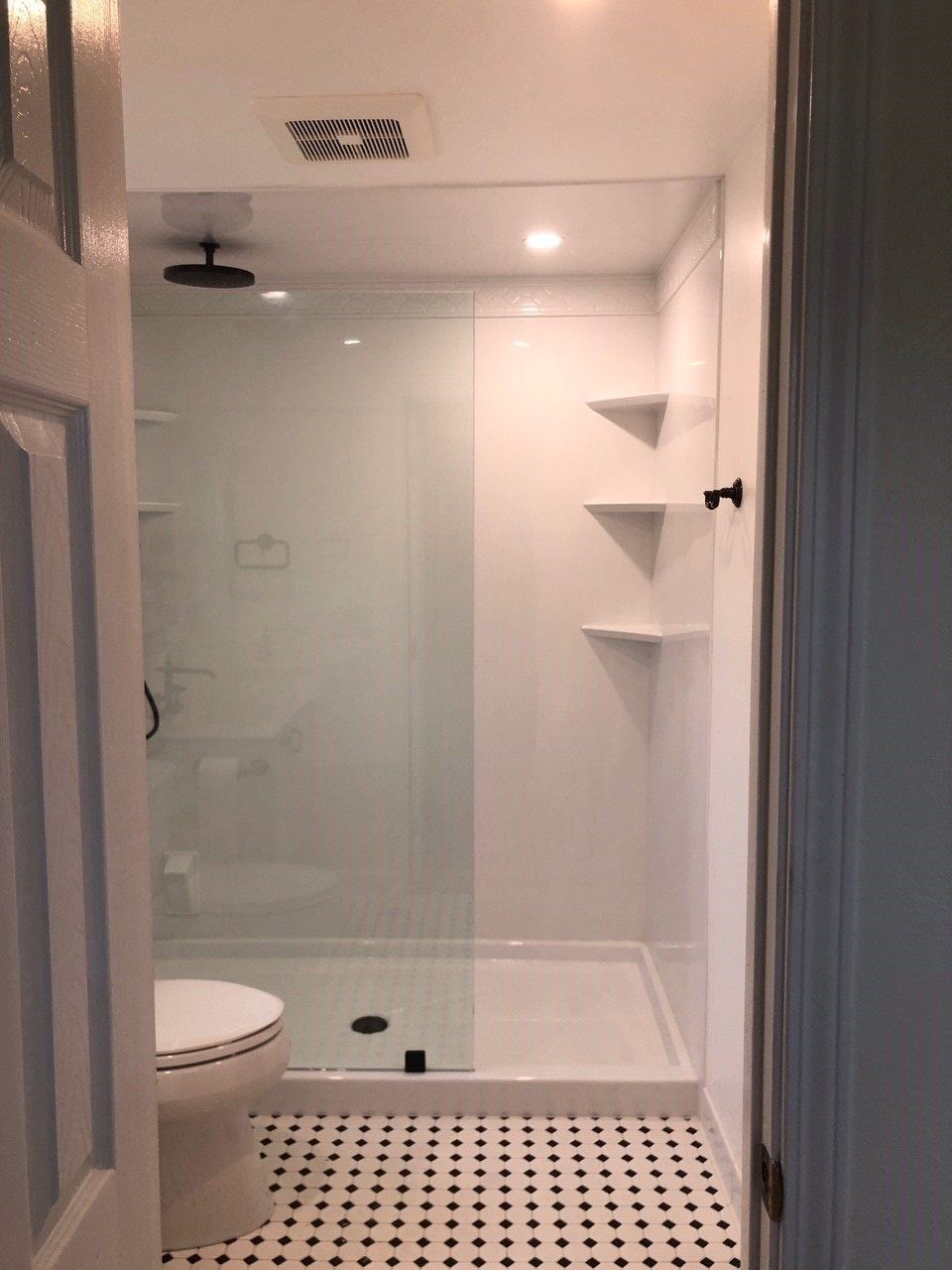 White Shower Wall Base with 3 Shelves Rain Shower Head