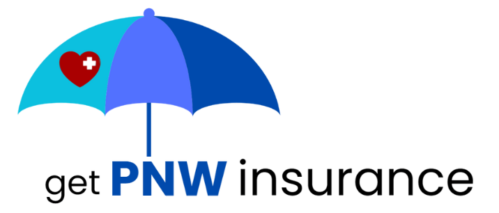 Logo with umbrella over "PNW insurance". Includes a heart with a white cross.