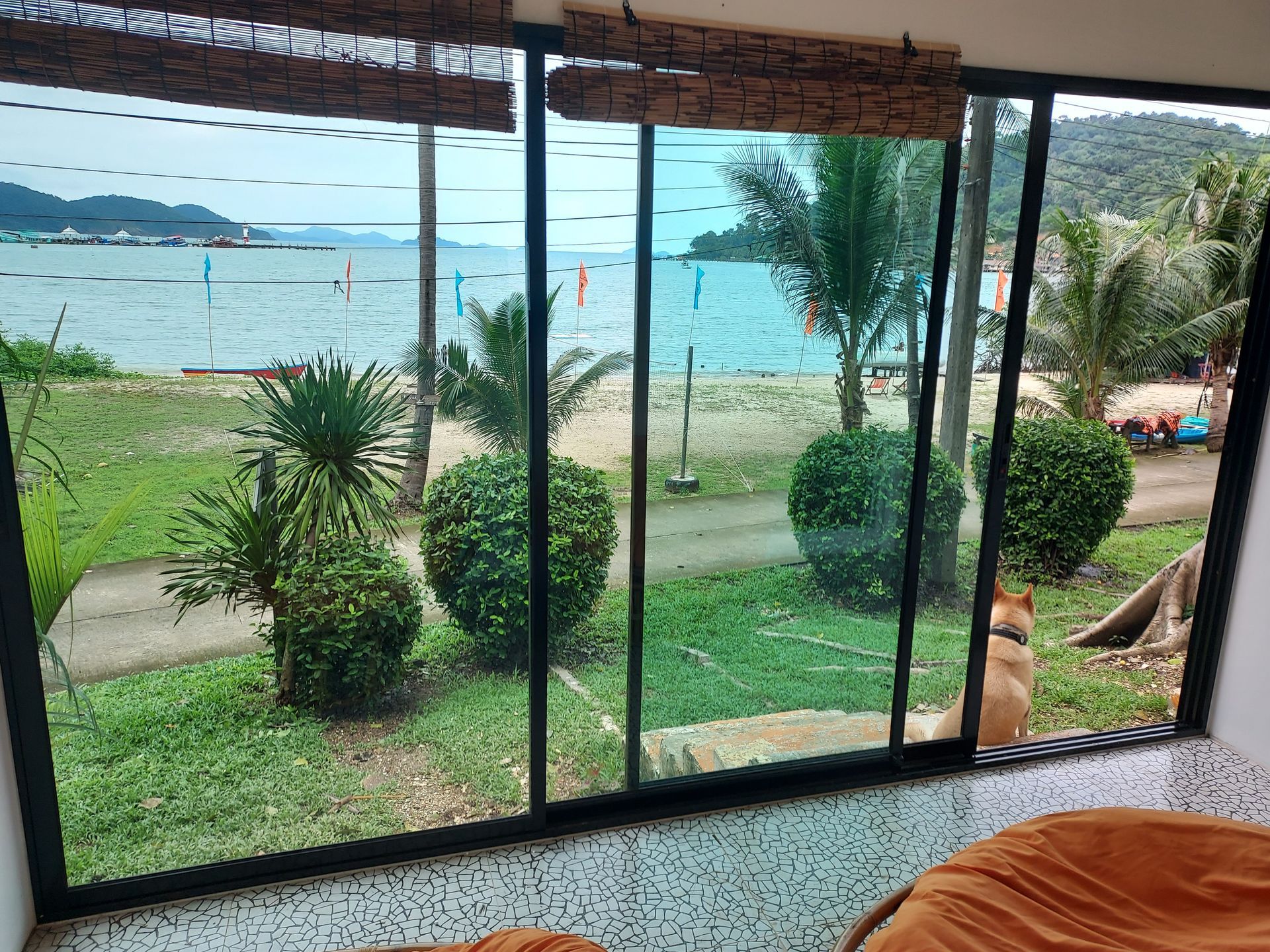 view from garden room with patio