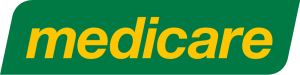 A green and yellow medicare logo on a white background