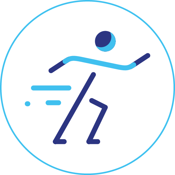 An icon of a person running with a ball in a circle.