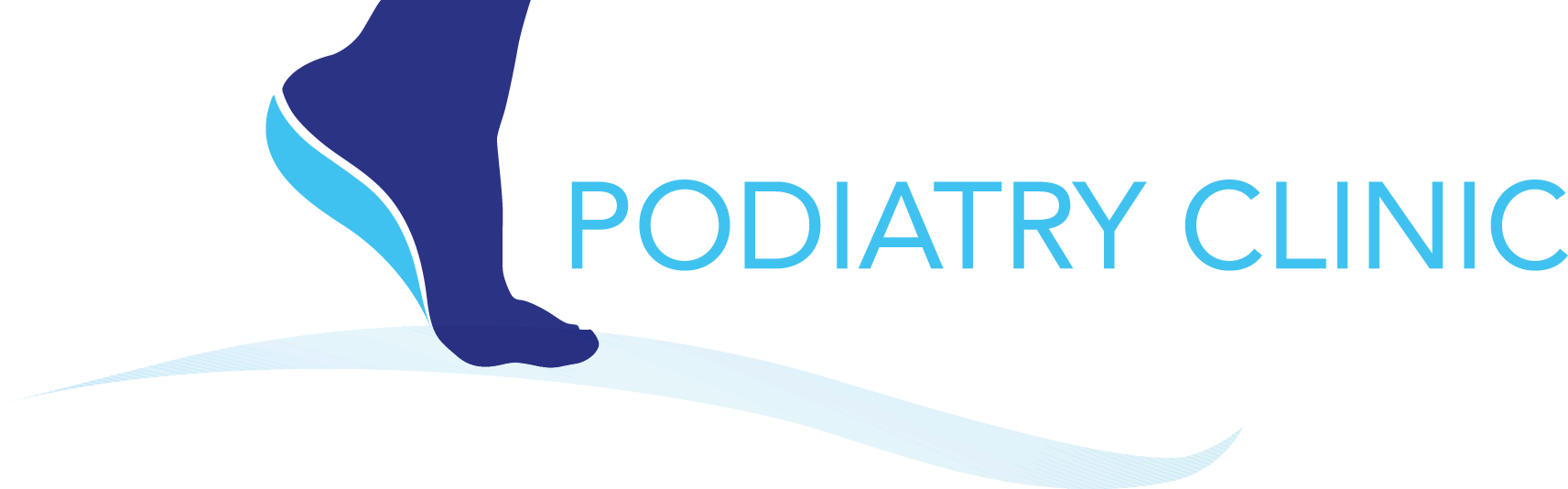 A logo for a podiatry clinic with a silhouette of a foot.