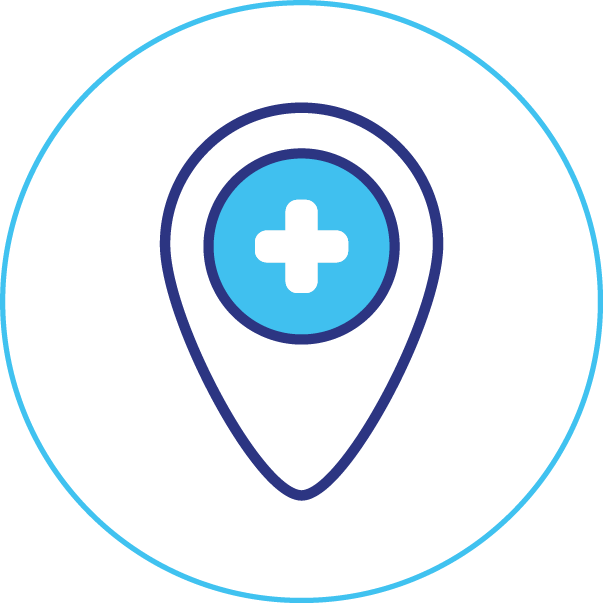 A blue pin with a white cross in the middle of it.