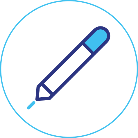 A blue pencil icon in a blue circle on a white background.