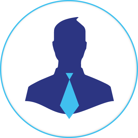 A silhouette of a man wearing a blue shirt and tie.