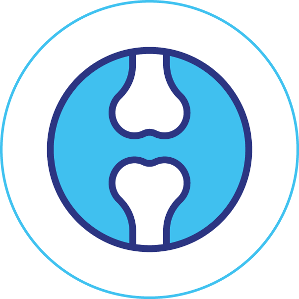 A blue circle with two bones inside of it.