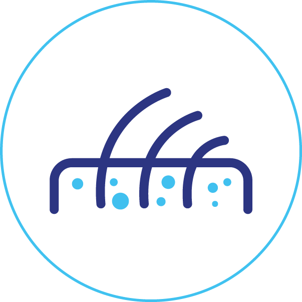 A blue circle with three lines and dots on it.