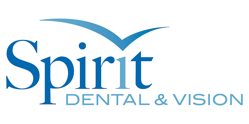 The logo for spirit dental and vision has a bird on it.