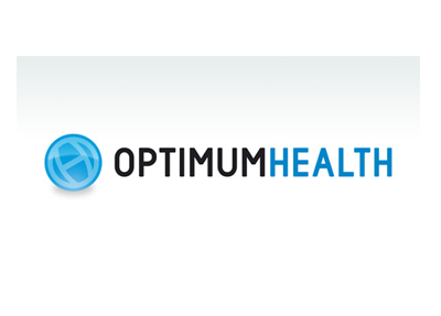 The optimum health logo is blue and black on a white background