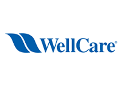 A blue wellcare logo on a white background
