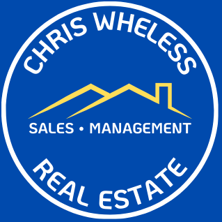 Chris wholes real estate logo on a blue background