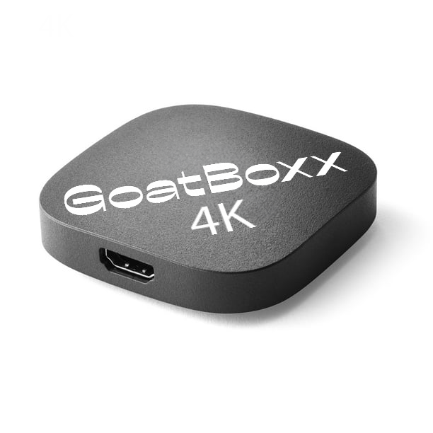 A black goatboxx 4k device on a white background