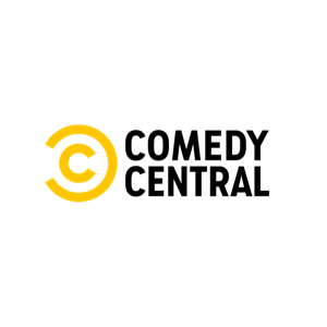 the logo for comedy central is yellow and black .