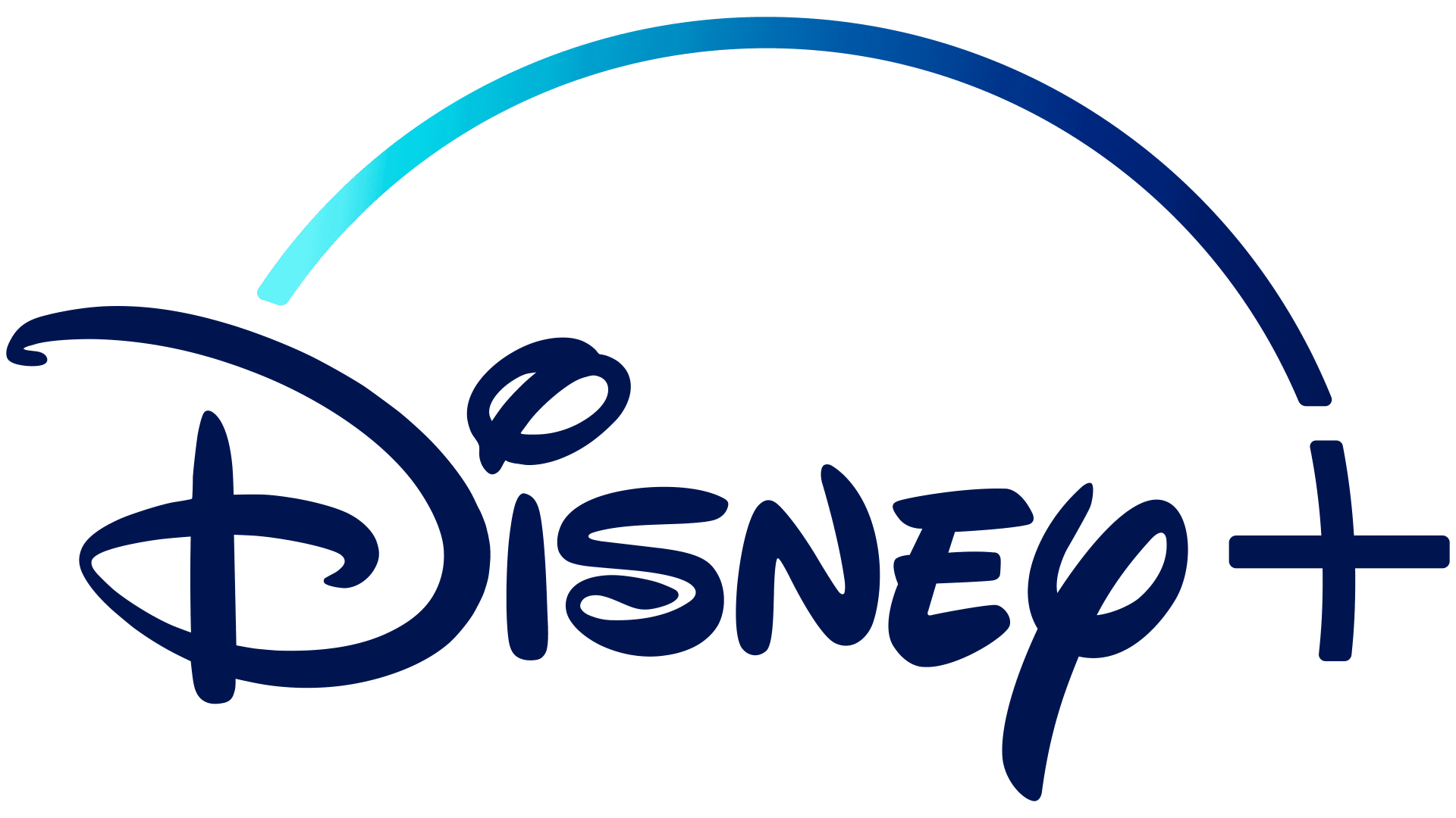 the disney plus logo is blue and white with a rainbow in the middle .