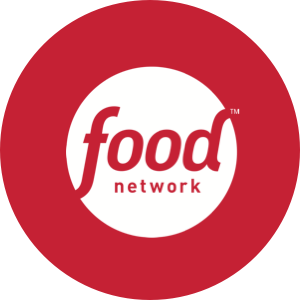 a red and white logo for food network