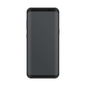 a black samsung galaxy s8 plus is shown on a white background .