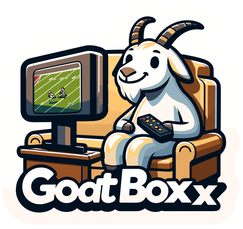 a goat is sitting in a chair holding a remote control and watching a football game on a television .