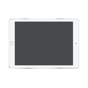 a white tablet with a black screen on a white background .