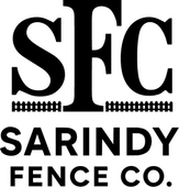 Logo for SarlIndy Fence Co. on a teal background; yellow "SarlIndy" and orange "FENCE CO." with a yellow underline.
