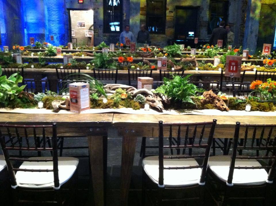 A long table with a sign that says ' ii ' on it