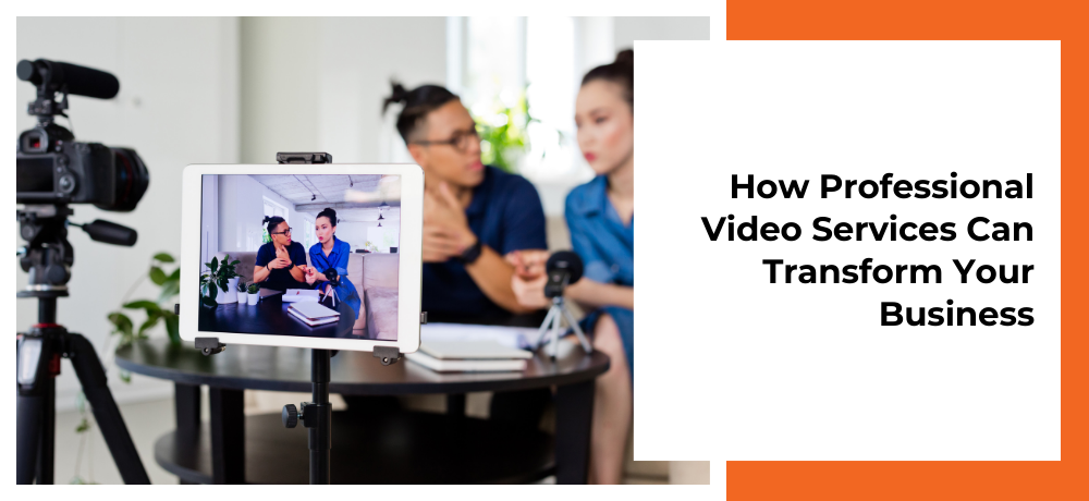 Podcast studio with camera and laptop showing video call.