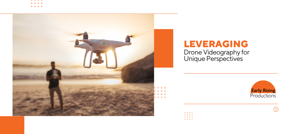 Drone hovering over a desert landscape with a person standing nearby at sunset, next to 