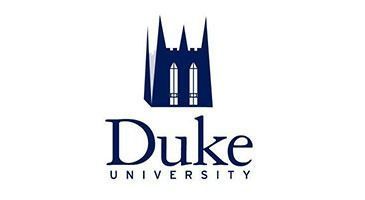 Duke University logo with a blue Gothic-style tower above the wordmark on a white background