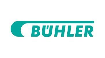 Turquoise BÜHLER logo with stylized curved icon and bold text