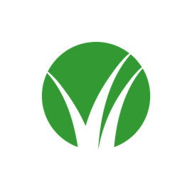 Green circular logo with a white stylized checkmark or leaf shape