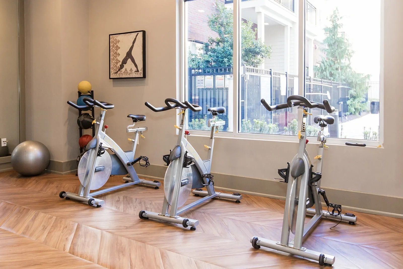 Fitness center studio cardio bikes at The Southerly.