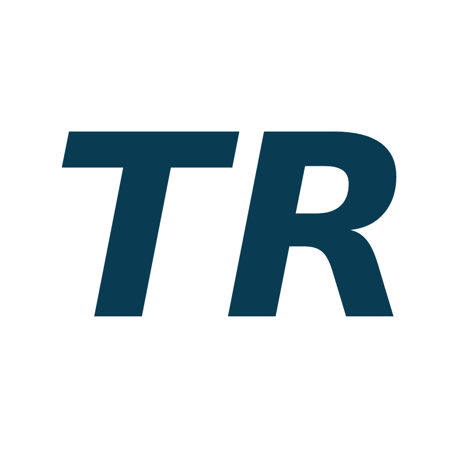 A blue tr logo on a white background.